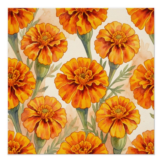 Póster Orange marigold flowers pattern (Frente)