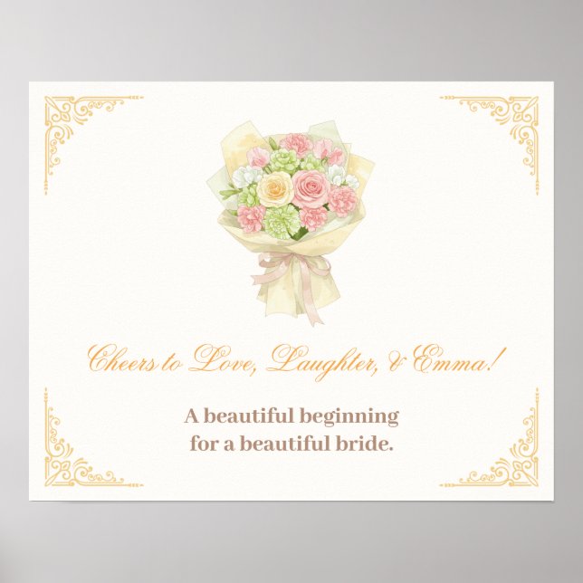 Poster orange pastel bouquet Elegant wedding (Frente)