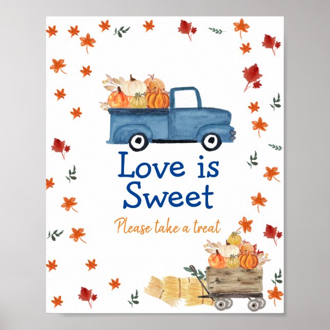 Poster Orange Pumpkin Blue Truck Love is Sweet Sign (Frente)