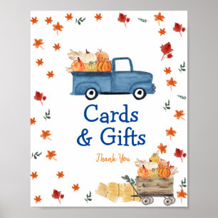 Poster Orange Pumpkin Blue Vintage Truck Favor de Aquarel