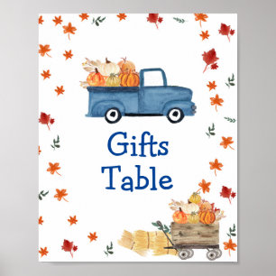 Poster Orange Pumpkin Blue Vintage Truck Gifts Table Sign