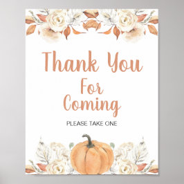 Poster Orange Pumpkin Rustic Floral Obrigado por vir