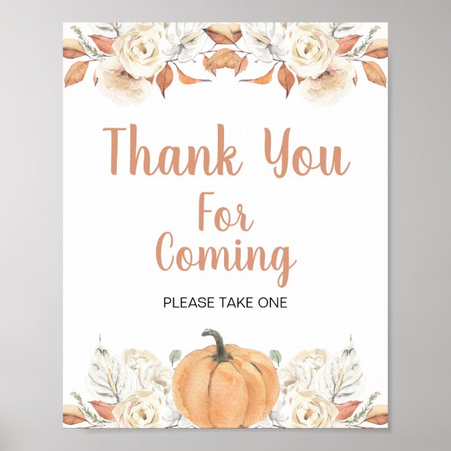 Poster Orange Pumpkin Rustic Floral Obrigado por vir (Frente)