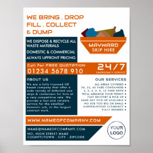 Poster Orange Rubish Skip Design, Skip/Dumpster Company