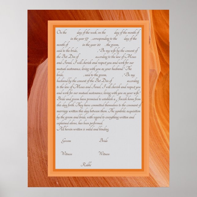 Poster Orange Silk Ketubah texto de reforma canadense (Frente)