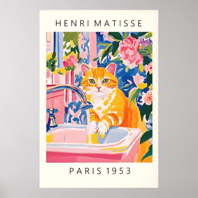 Poster Orange Tabby Cat Art Print Matisse Style Bathroom (Frente)
