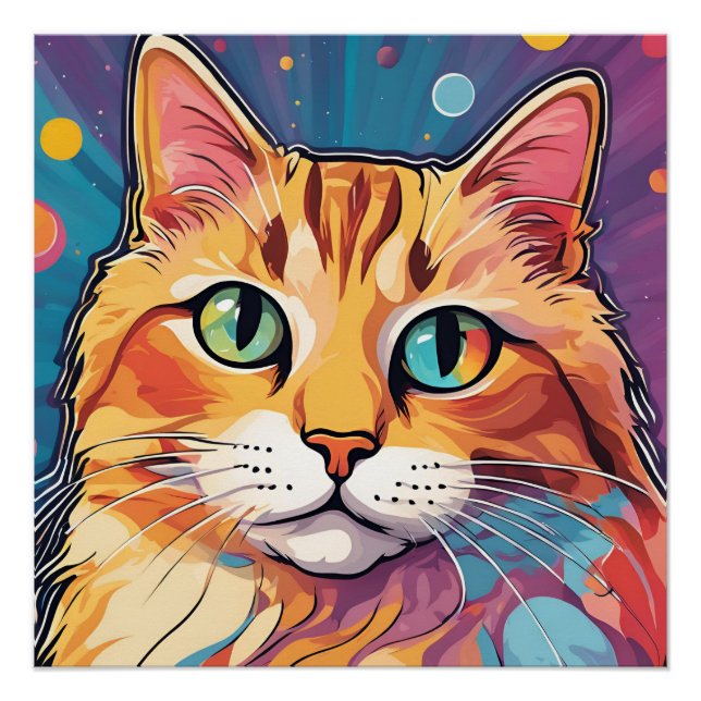 Póster Orange Tabby Cat | Pintura Colorida Contemporânea (Frente)