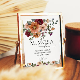 Poster Orange Terracotta Burgundy Floral Mimosa Bar
