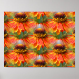 Poster Orange Zinnia Flowers Abstrato Art