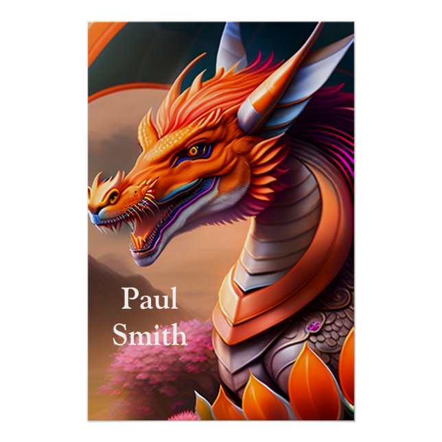 Póster Oranger Drache, fantasievolle Digital Art (Frente)