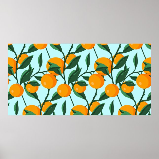 Poster oranges on leaf branches seamless pattern, citrus  (Frente)
