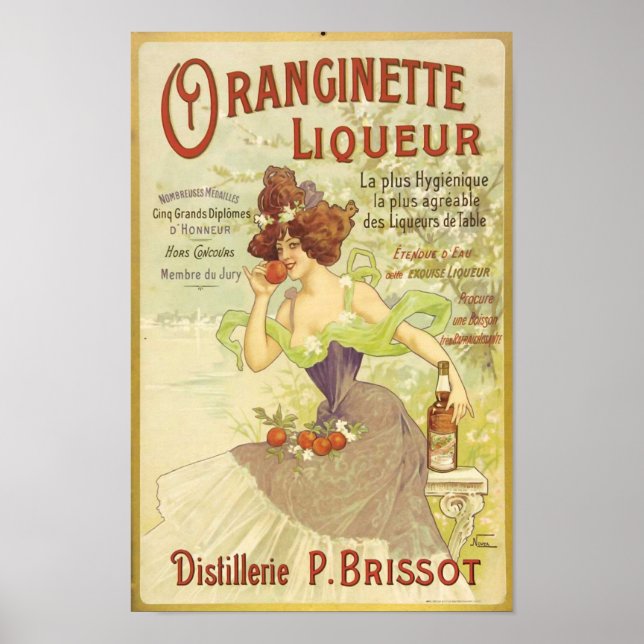 Póster Oranginette Liqueur Vintage Fine Art (Frente)