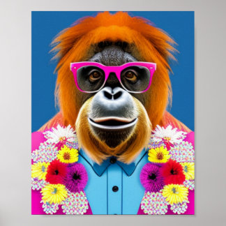 Poster Orangutan com óculos, Arte Imprimível de Paredes