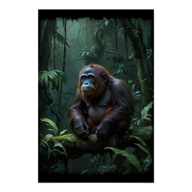 Póster Orangutan Elder na selva de Bornéu (Frente)