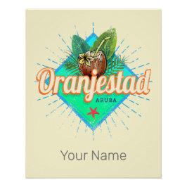 Póster Oranjestad Aruba Retro Vintage Caribe Souvenir