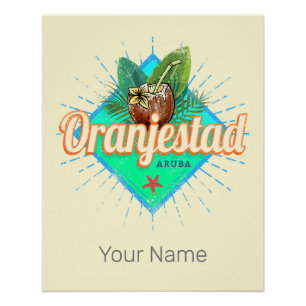 Póster Oranjestad Aruba Retro Vintage Caribe Souvenir