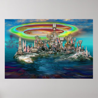 Póster Orb sobre a Ilha UrbanBuildingTrees