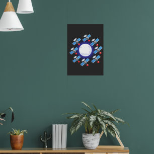 Poster Orbe de Lua Radiante com Anel de Satélite   Cósmic