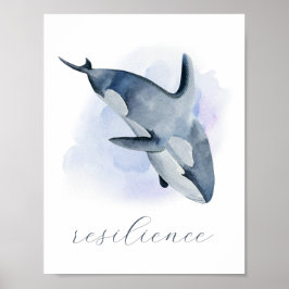 Poster Orca Baleia Assassina Aquarela Azul Branco