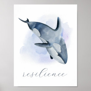 Poster Orca Baleia Assassina Aquarela Azul Branco