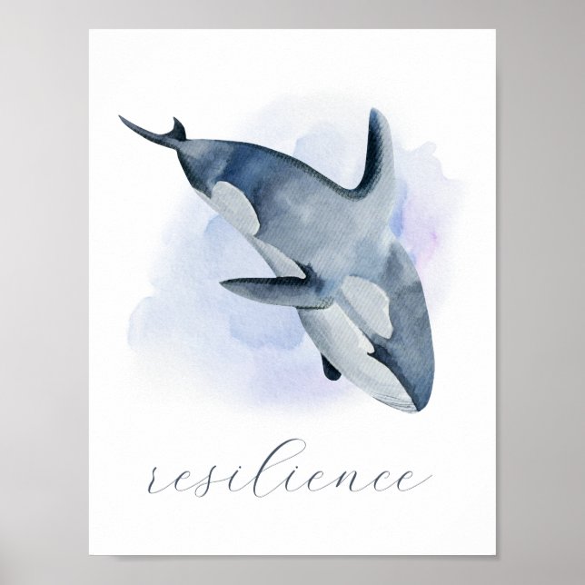 Poster Orca Baleia Assassina Aquarela Azul Branco (Frente)