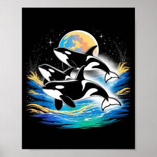 Poster Orca no Espaço Planetas Estrelas Amantes de Parede