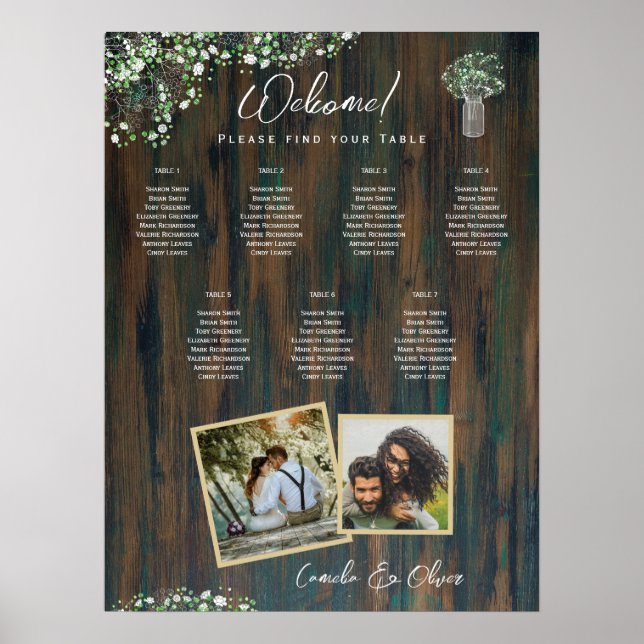 Poster ORÇAMENTO 7 Mesa Rústica Gypsophila Seating Chart (Frente)