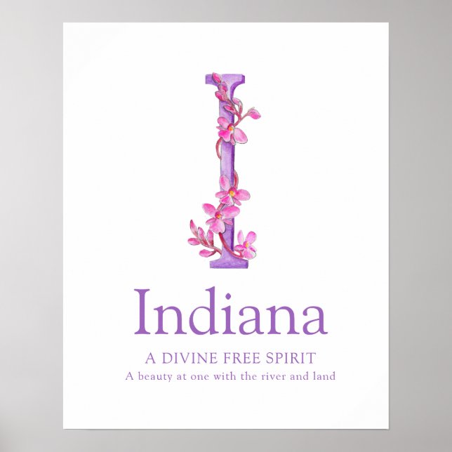Poster Orchid Letter I Indiana nome personalizado signifi (Frente)