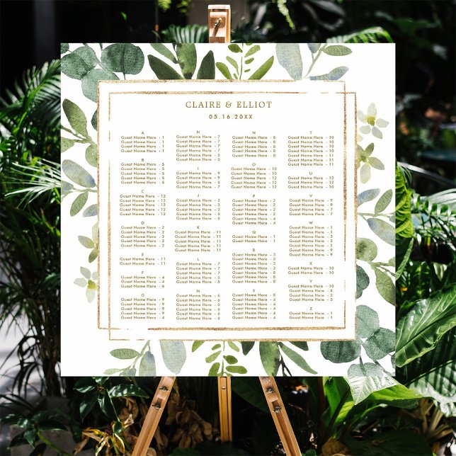 Poster ORDEM ALFABÉTICA Dourada Sessão de Casamento Verde (Criador carregado)
