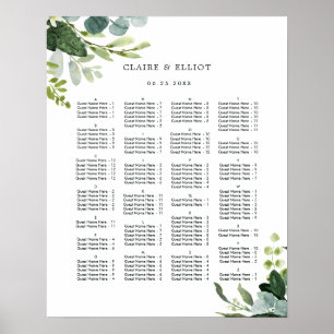 Poster ORDEM ALFABÉTICA Gráfico de Assentos de Casamento