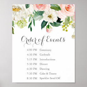 Poster Ordem cor-de-rosa do casamento da flor branca de