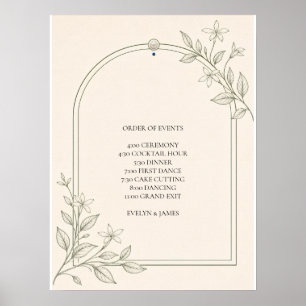 Poster Ordem de Eventos de Casamento Botânico de Oliveira