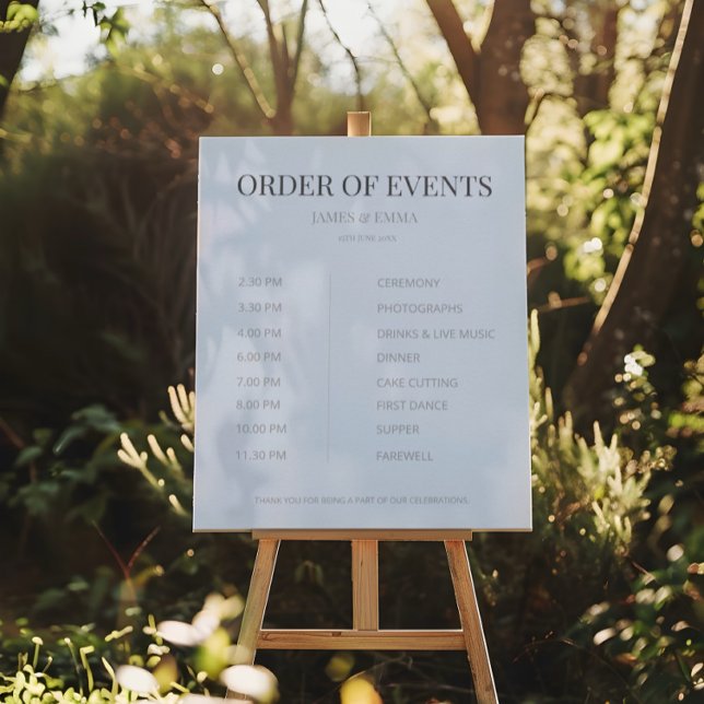 Poster Ordem de Eventos de Casamento Minimalista Azul Esc (Criador carregado)