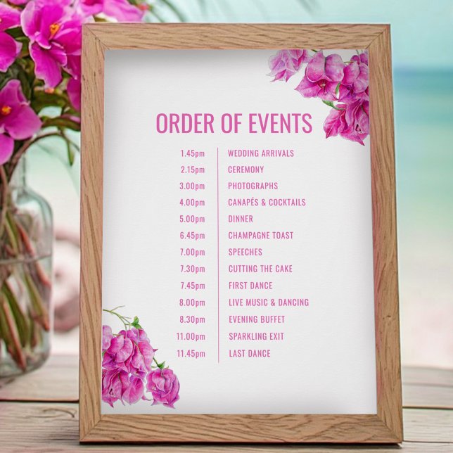Póster Ordem de eventos do casamento com bougainvillea ro (Criador carregado)
