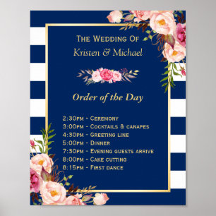 Poster Ordem do casamento das listras de azuis marinhos