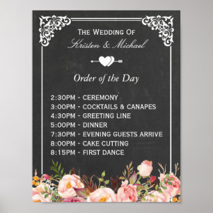 Poster Ordem do Dia Símbolo de Casamento Floral Chalkbo