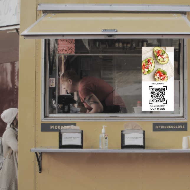 Póster Ordem do Menu de Código QR da Verificação de Fotog (Restaurant Photo Scan QR Code Menu Order Poster)