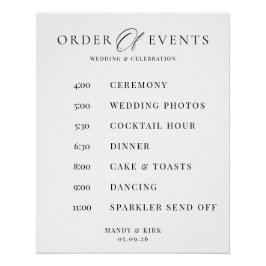 Póster Ordem dos Eventos Sinal de Casamento Linha do Temp