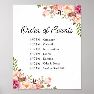 Poster Ordem floral cor-de-rosa rústica do casamento de
