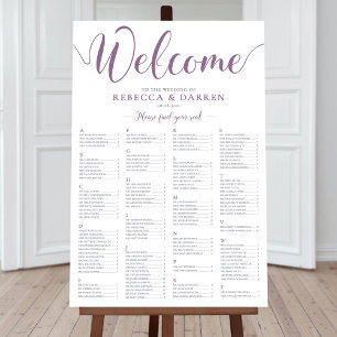 Poster Ordenação Alfabética do Gráfico de Casamento Roxo