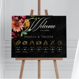 Poster Ordenação de Casamento Floral de outono de Escuro 