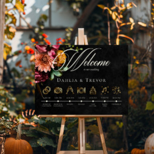 Poster Ordenação de Casamento Floral de outono de Escuro