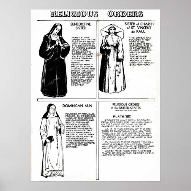 Póster Ordens Religiosas freiras Benedictinas (Frente)