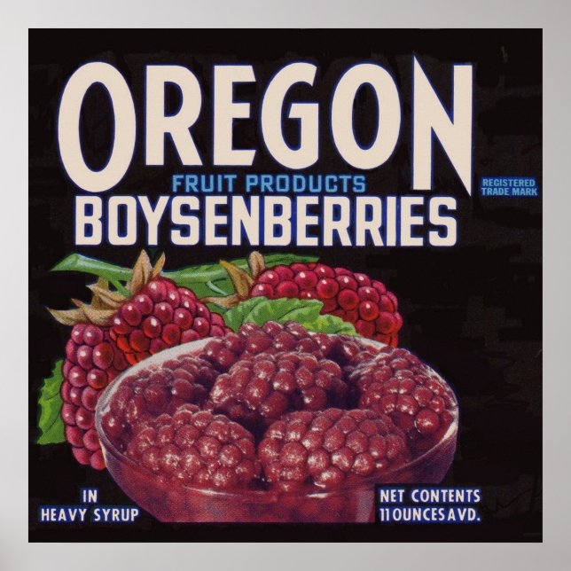 Poster Oregon Boysenberry, 1940 pode rotular (Frente)