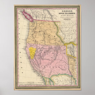 Póster Oregon, Califórnia superior e New mexico