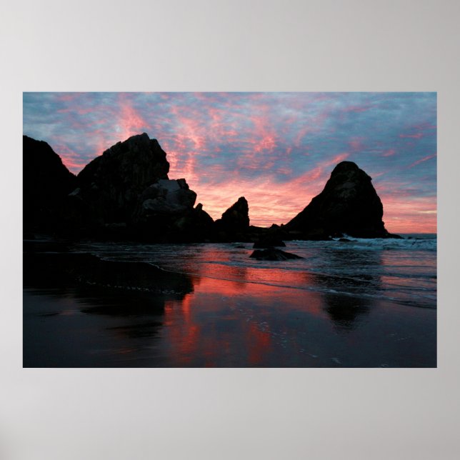 Poster Oregon Coast Sunrise Beach Rocks Nature Photo (Frente)