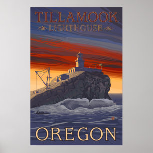 Póster Oregon - Tillamook Lighthouse Vintage Travel Poste