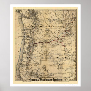 Póster Oregon & Washington Railroad Map 1880