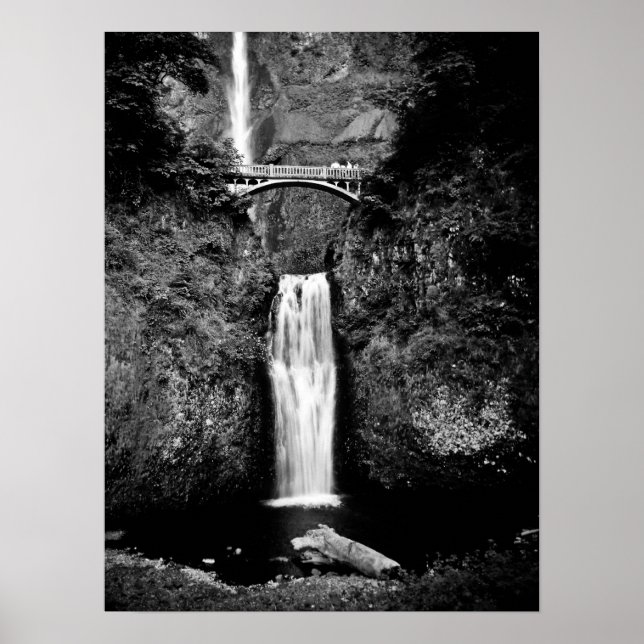 Poster Oregon Waterfall (Preto e Branco) (Frente)