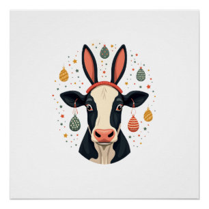Póster Orelhas de Coelho de Páscoa Vintage Vaca Ovos de A